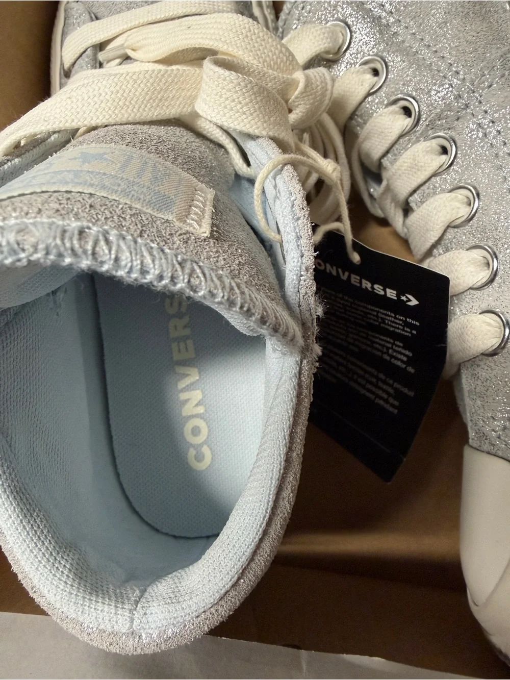 Converse Silver High-Top Sneakers with Cream Laces